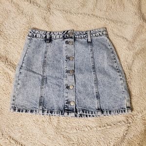 Acid wash button down jean skirt